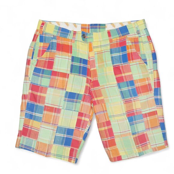 Loudmouth Golf Madras Men's Size 38 Patchwork Shorts *Altered* GUC Lightweight - Picture 2 of 7